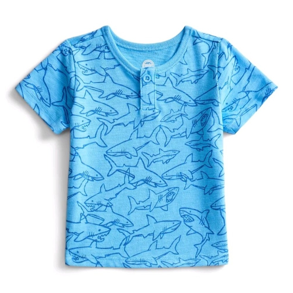 Wonder Nation Baby Boys Henley T-shirt size 0-3 months blue shark shirt NEW
